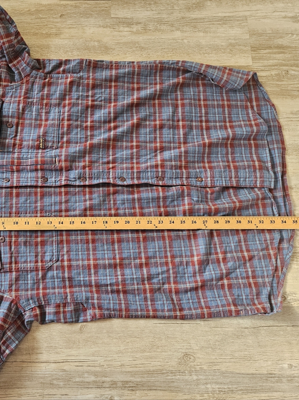 Ariat Rebar Men's Red and Blue Plaid Button-Up Heavyweight Flannel Shirt XL Tall - Picture 7 of 8